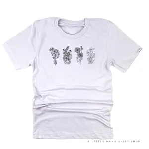 4 ACROSS BIRTH FLOWERS - Build Your Own - Unisex Tee