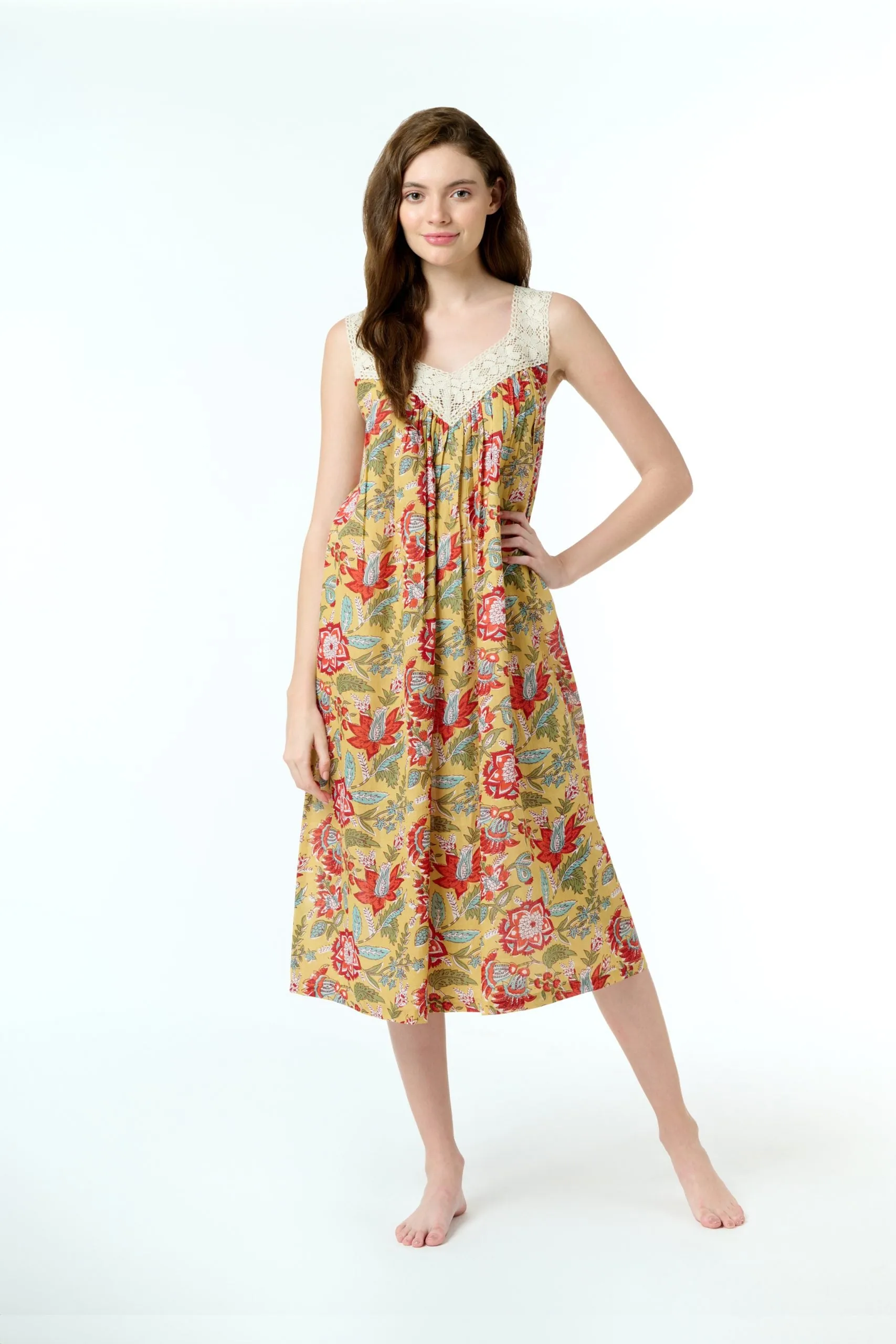 Arabella Mustard Floral Lace V-Neck Nightie