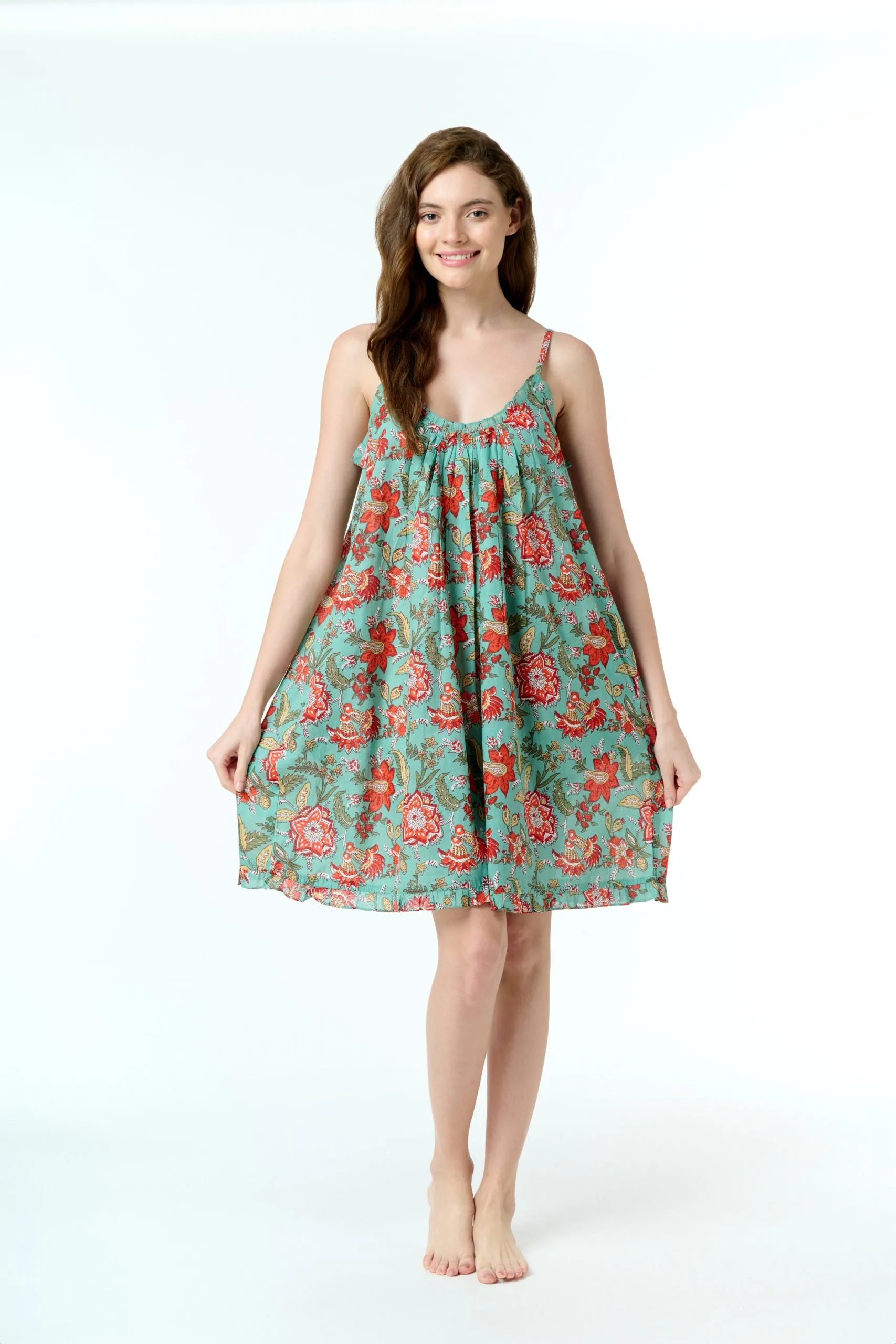 Arabella Teal with Red Florals Short Nightie