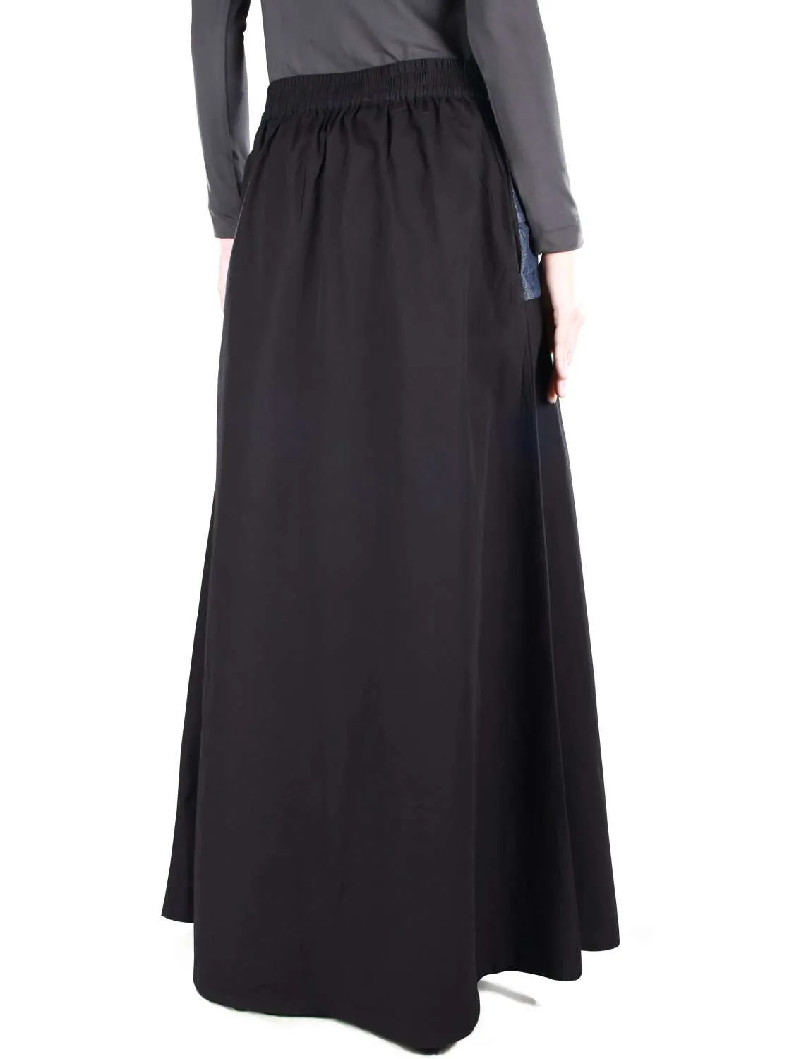 Aziz Black Cotton Denim Skirt