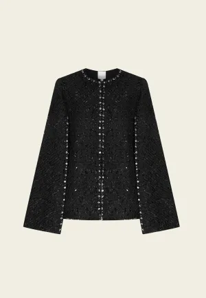 Black Rhinestone Embellished Tweed Cape