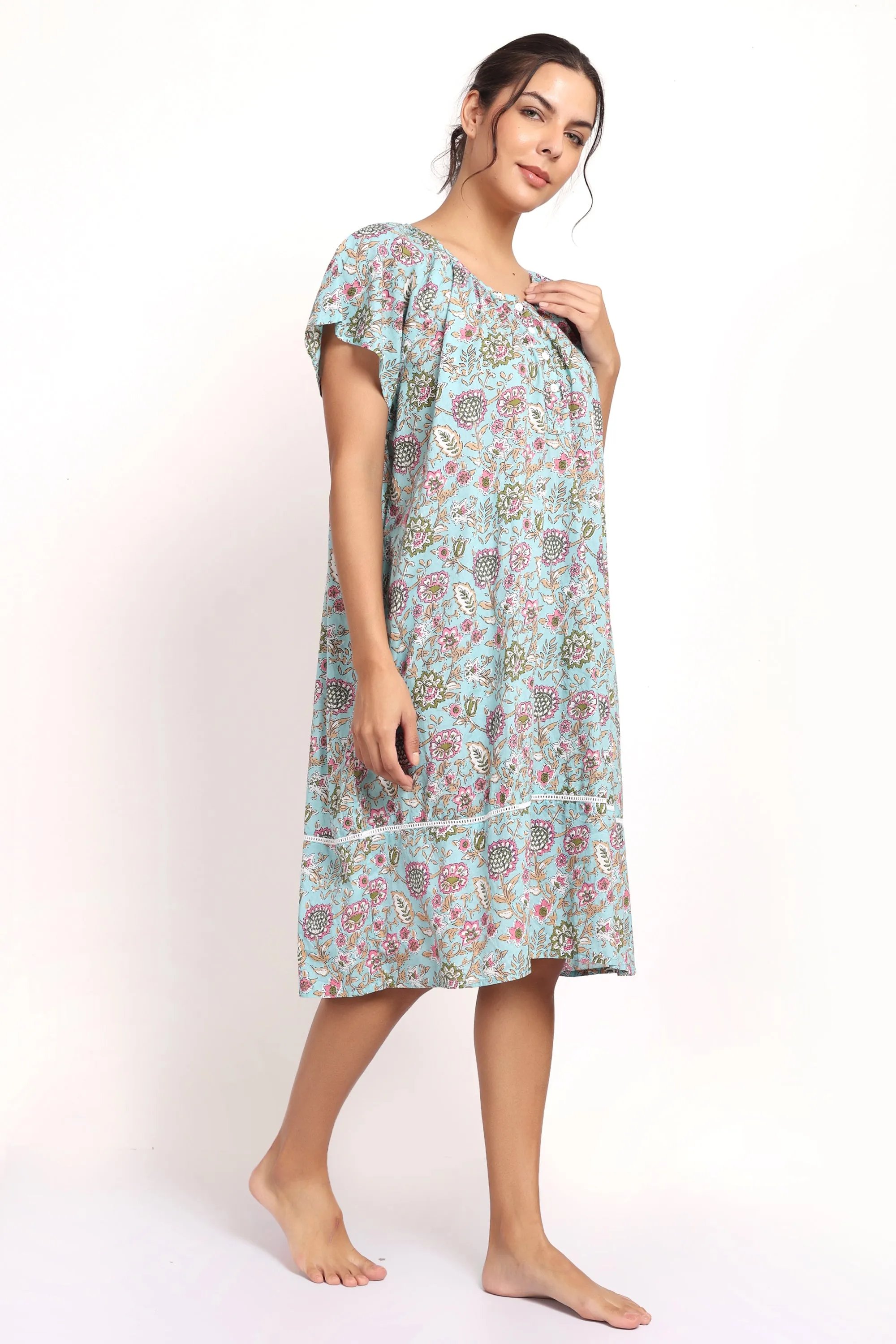 Bloom Cap Sleeve Nightie Aqua Floral