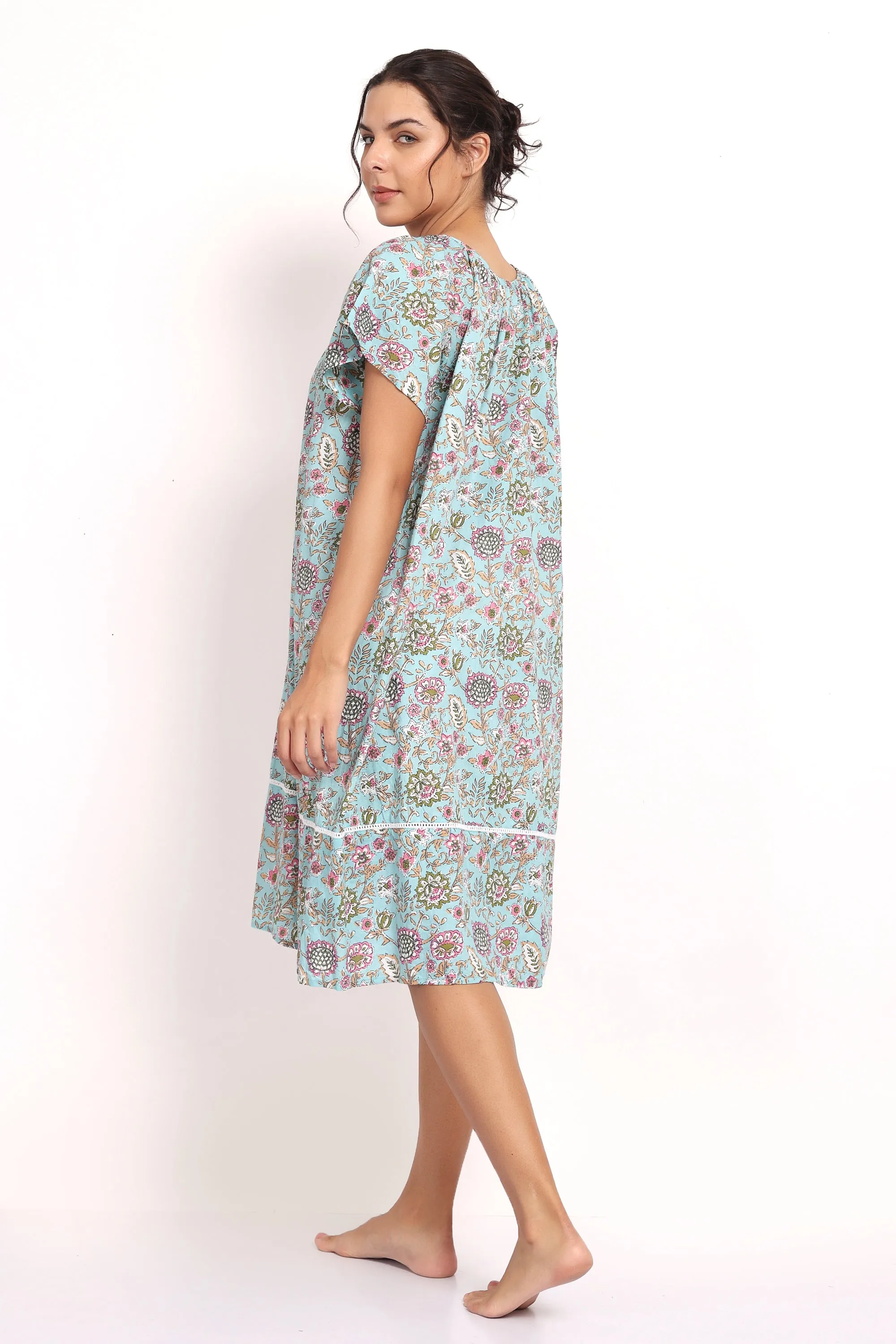 Bloom Cap Sleeve Nightie Aqua Floral