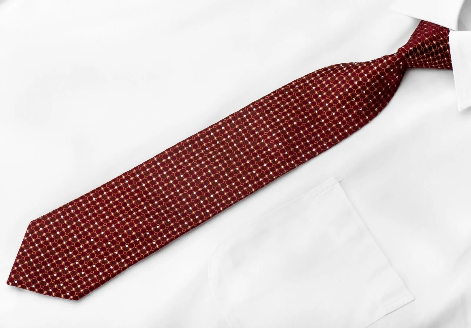 Brentwood Men's Crystal Necktie Trellis On Burgundy With Silver Sparkles