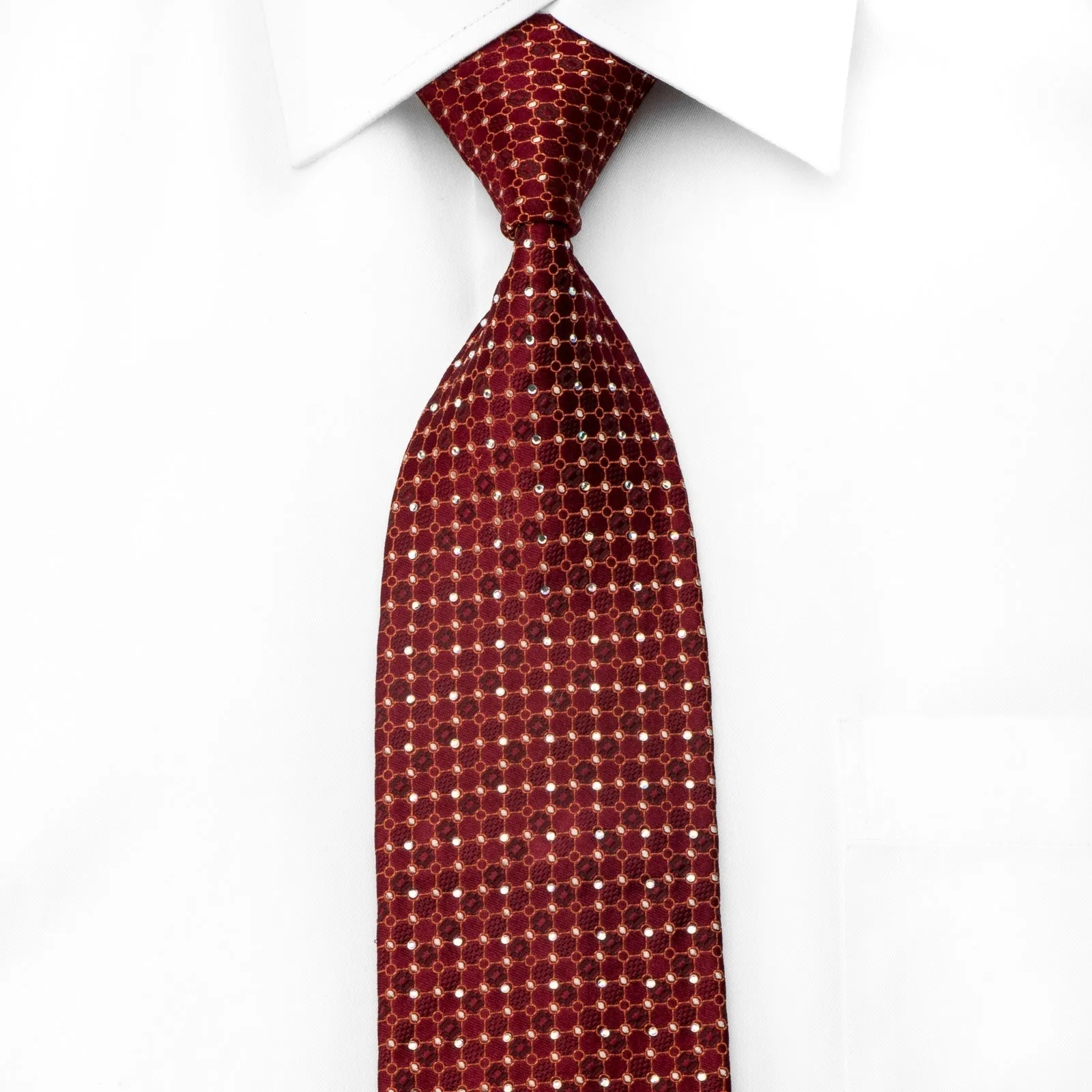 Brentwood Men's Crystal Necktie Trellis On Burgundy With Silver Sparkles