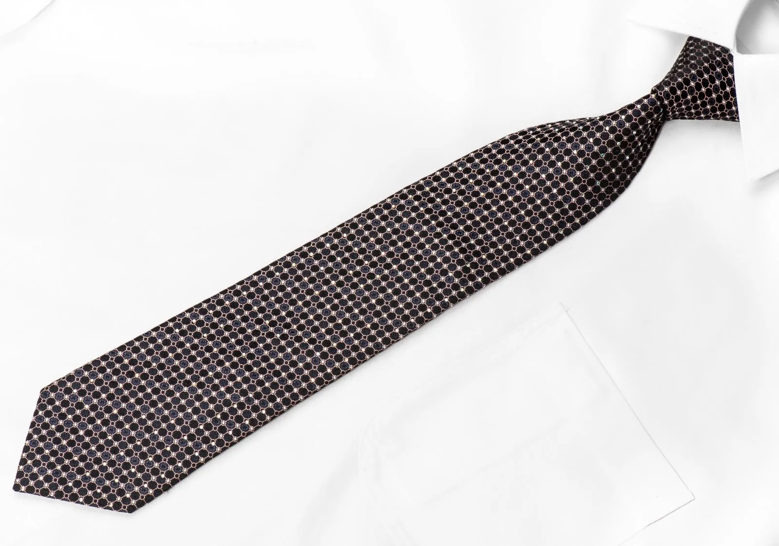 Brentwood Men's Crystal Tie Orange Trellis On Black Sparkling With Rhinestones