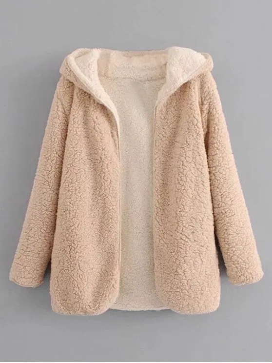 Cheap Hooded Open Front Lamb Wool Coat