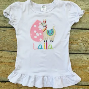 Children's Embroidered Llama Birthday Tee