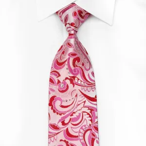 Christian Aujard Men's Silk Tie Paisley On Pink Sparkling With Crystal Rhinestones