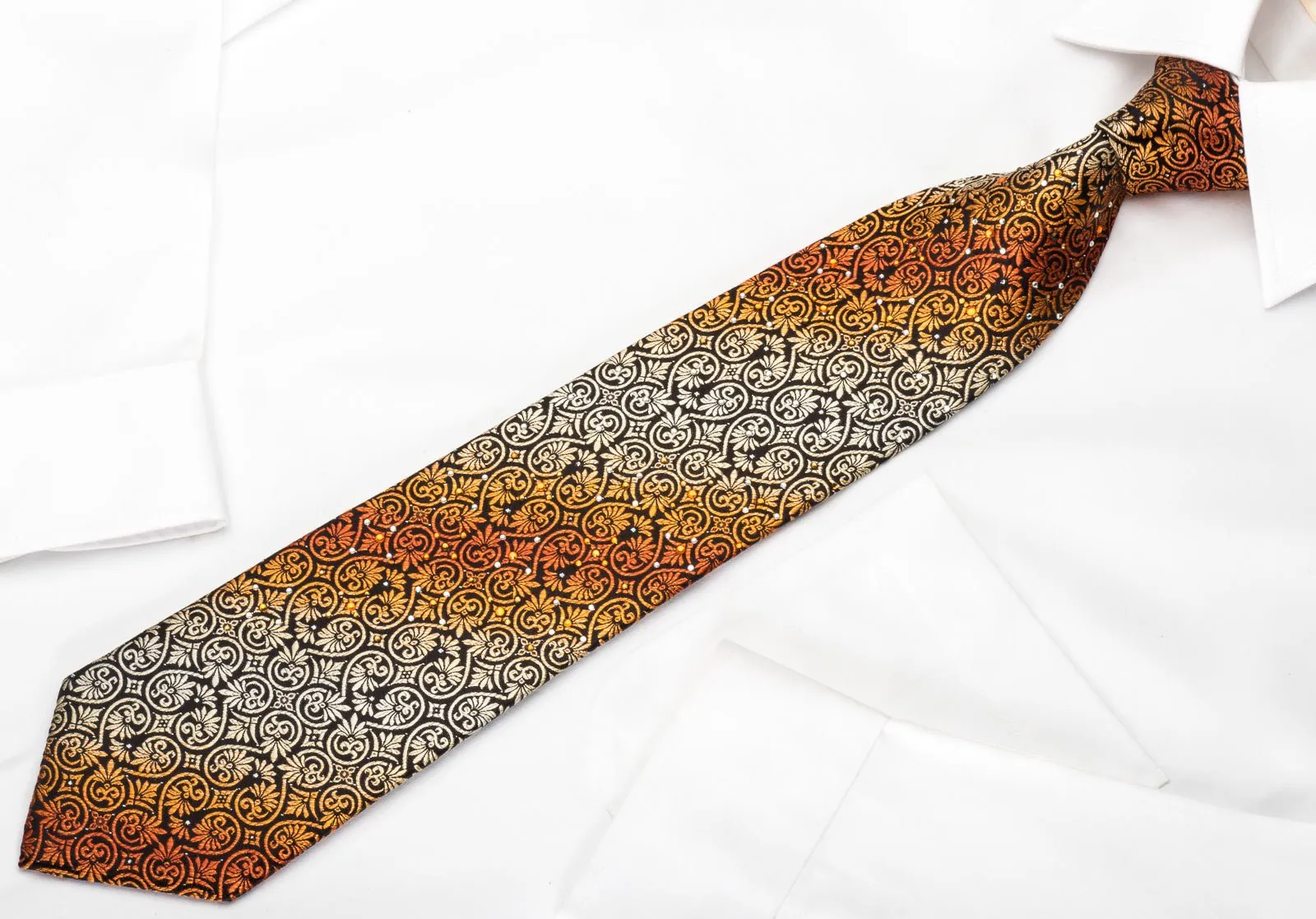 Christian Aujard Rhinestone Tie Orange Anthemion On Black With Silver Sparkles