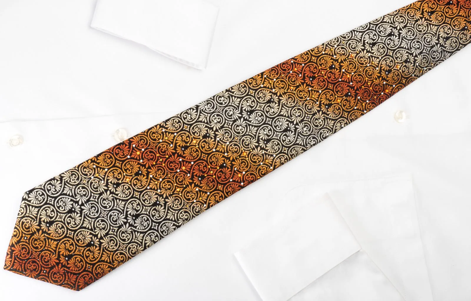 Christian Aujard Rhinestone Tie Orange Anthemion On Black With Silver Sparkles