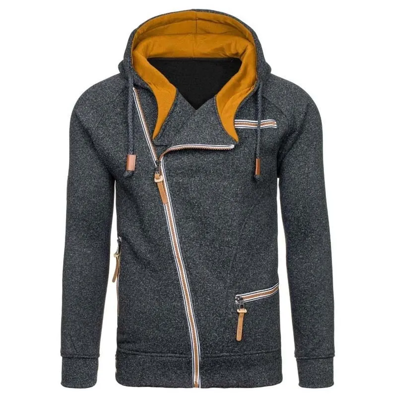 Diagonal zip Casual Long Sleeve Hoodie for Men