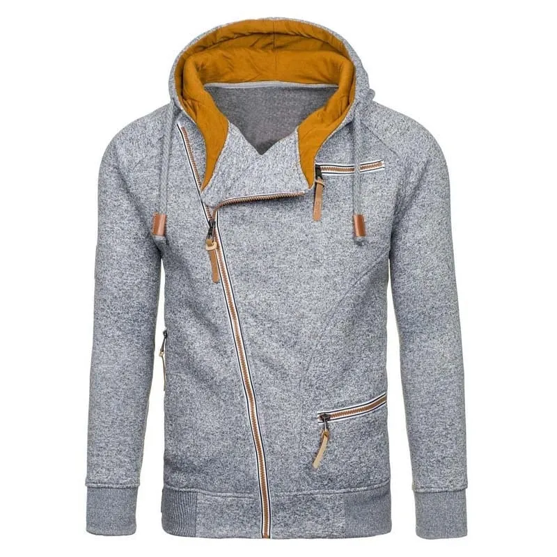 Diagonal zip Casual Long Sleeve Hoodie for Men