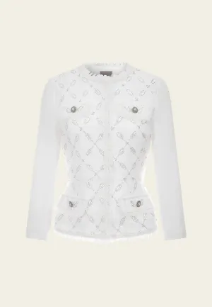 Diamond-pattern Frayed-trim Slim-fit Jacket