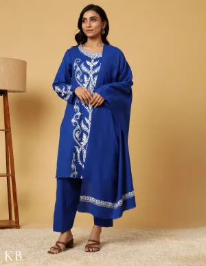 Egyptian Blue Aari Embroidered Woolen Suit