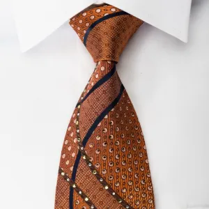 Elle Homme Rhinestone Silk Necktie Curls Dots On Brown With Sparkles