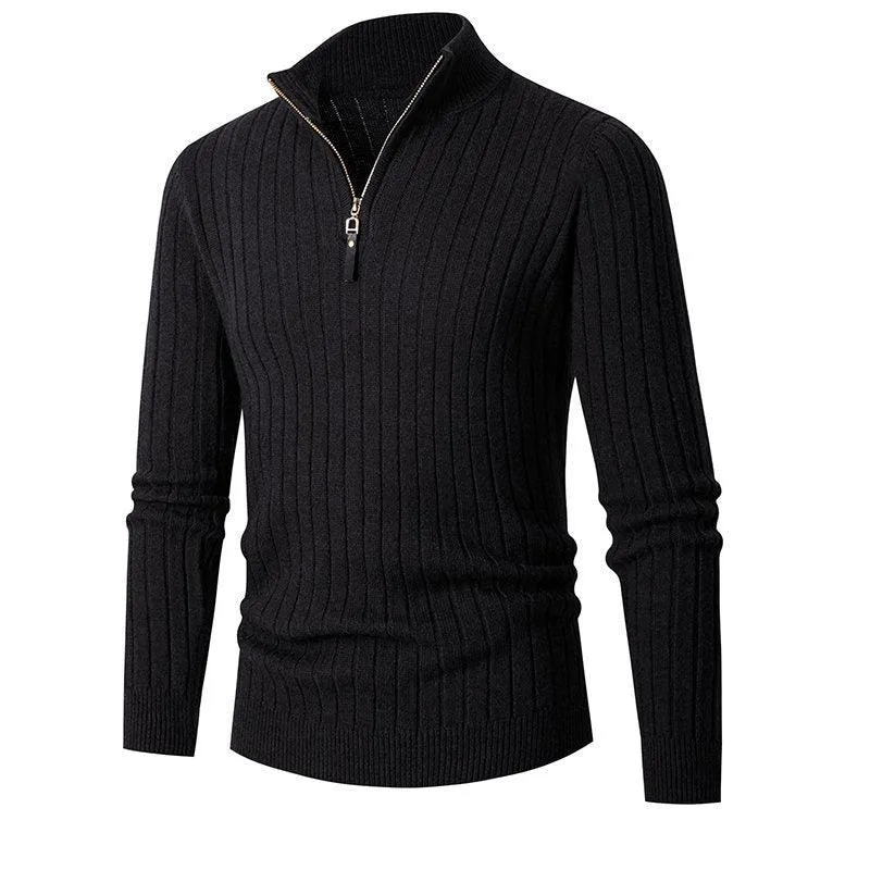 Foreign Trade Cross-border Vertical Bar Half Turtleneck Zipper Bottoming Sweater