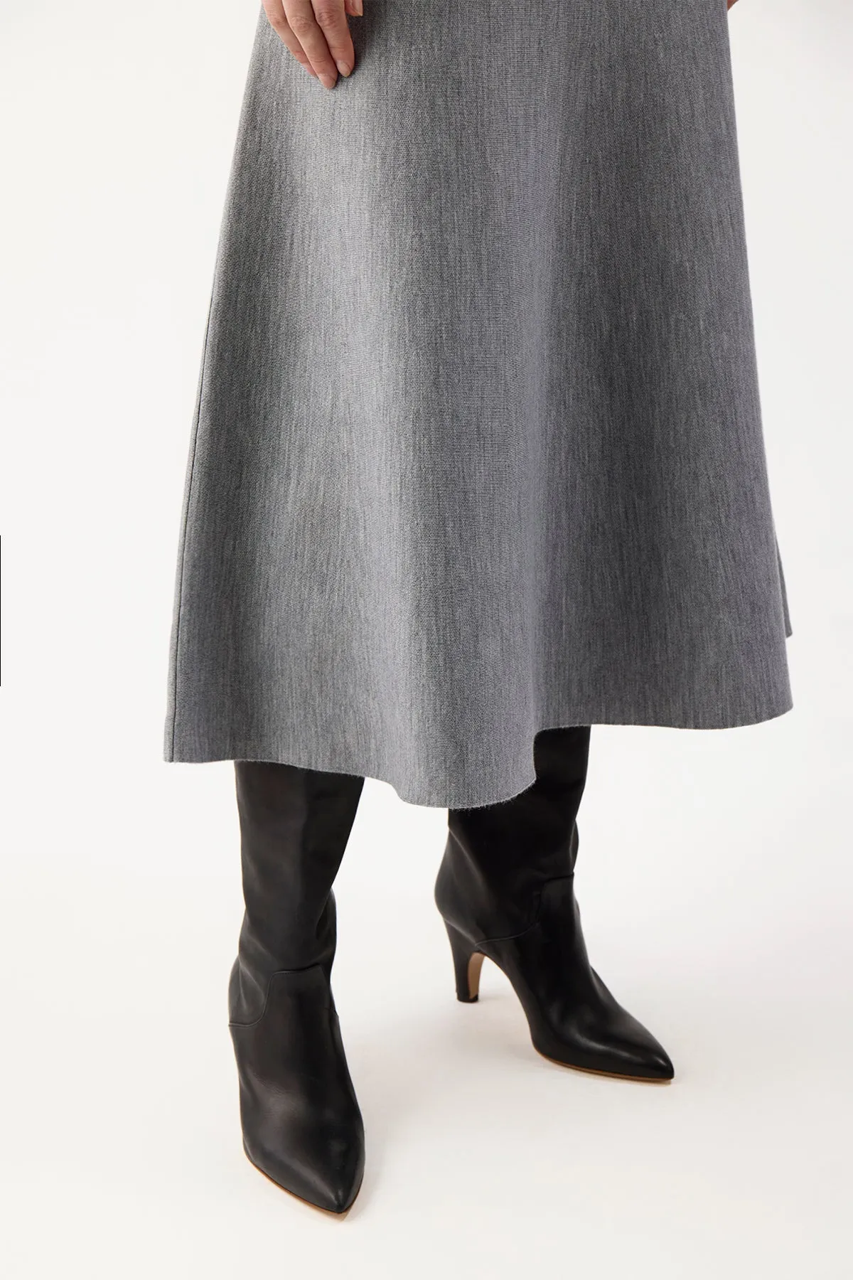 Freddie Knit Midi Skirt in Heather Grey Merino Wool Cashmere