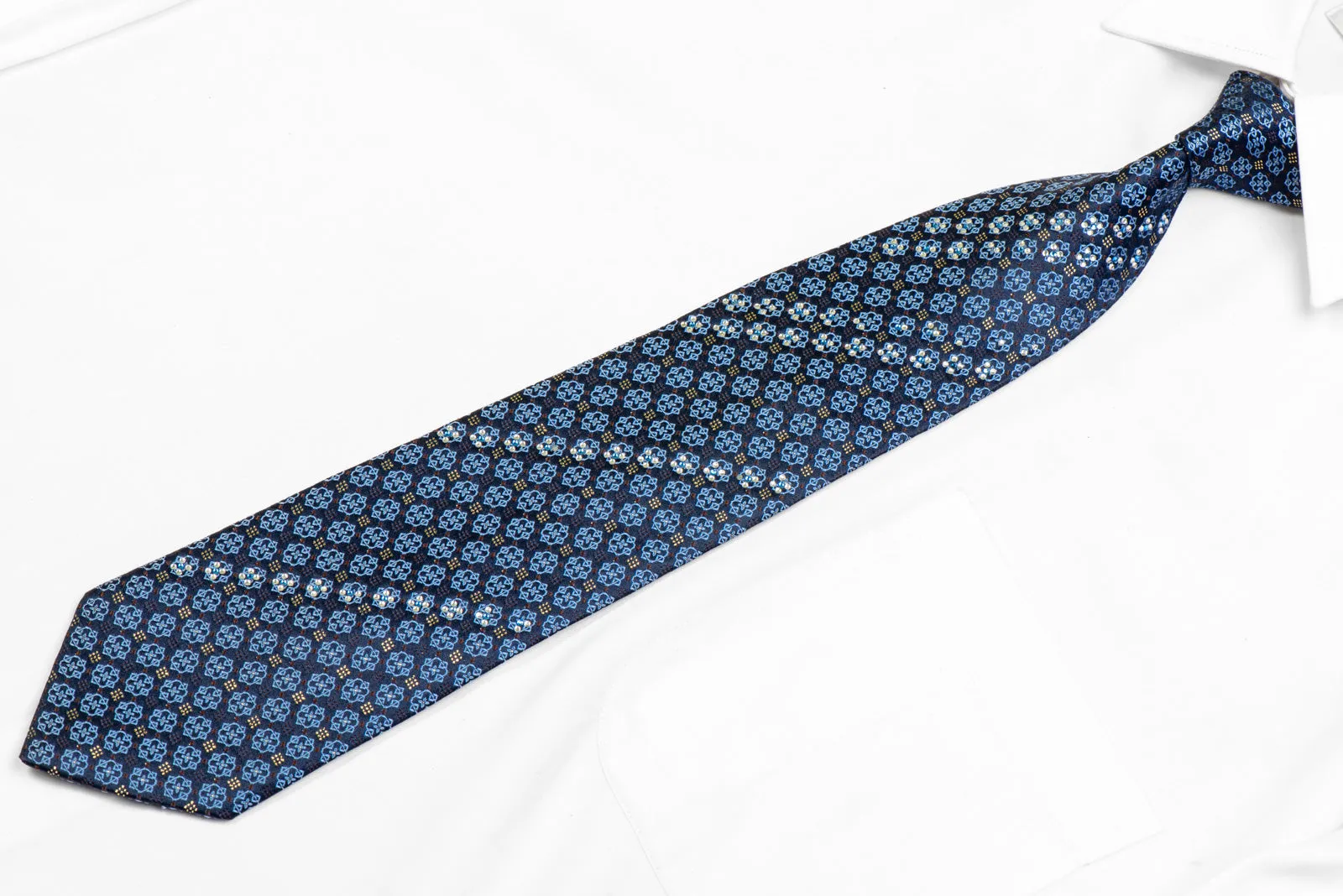 Geometric On Navy Rhinestone Necktie With Gold Sparkles