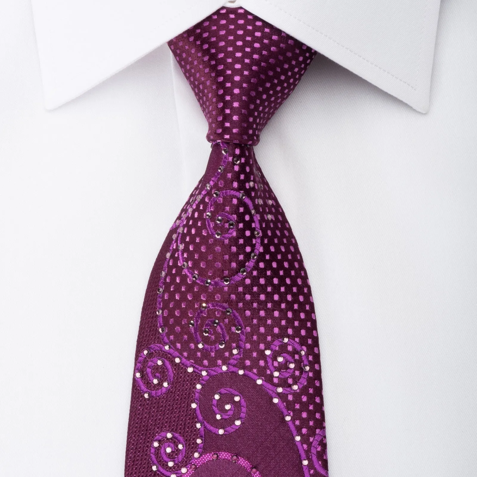 Grang Cia Men's Rhinestone Necktie Scrolls On Purple With Sparkles