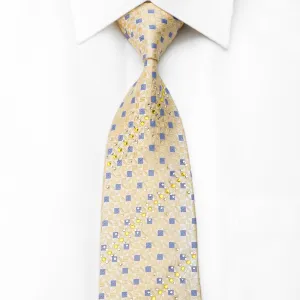 Guy Laroche Men's Crystal Necktie Yellow Blue Checkered With Silver Sparkles