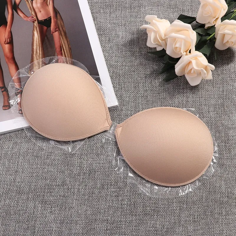 Invisible Push Up Bra Self-Adhesive Silicone Seamless Front Closure Sticky Backless Strapless Bra