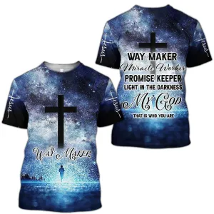 Jesus Cross Way Maker Miracle Worker Promise Keeper Shirt - Christian 3D Shirt