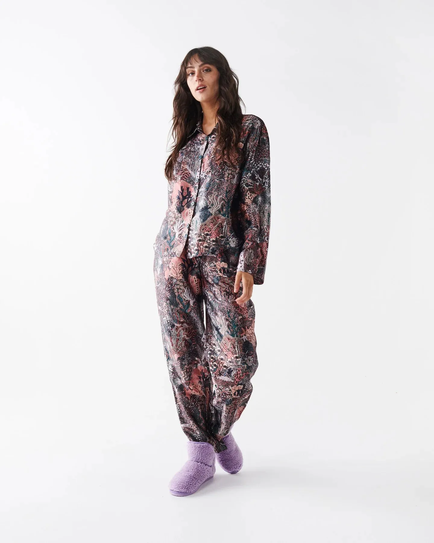 Kip & Co Deep Sea Satin Long Sleeve Shirt & Pant Pyjama Set