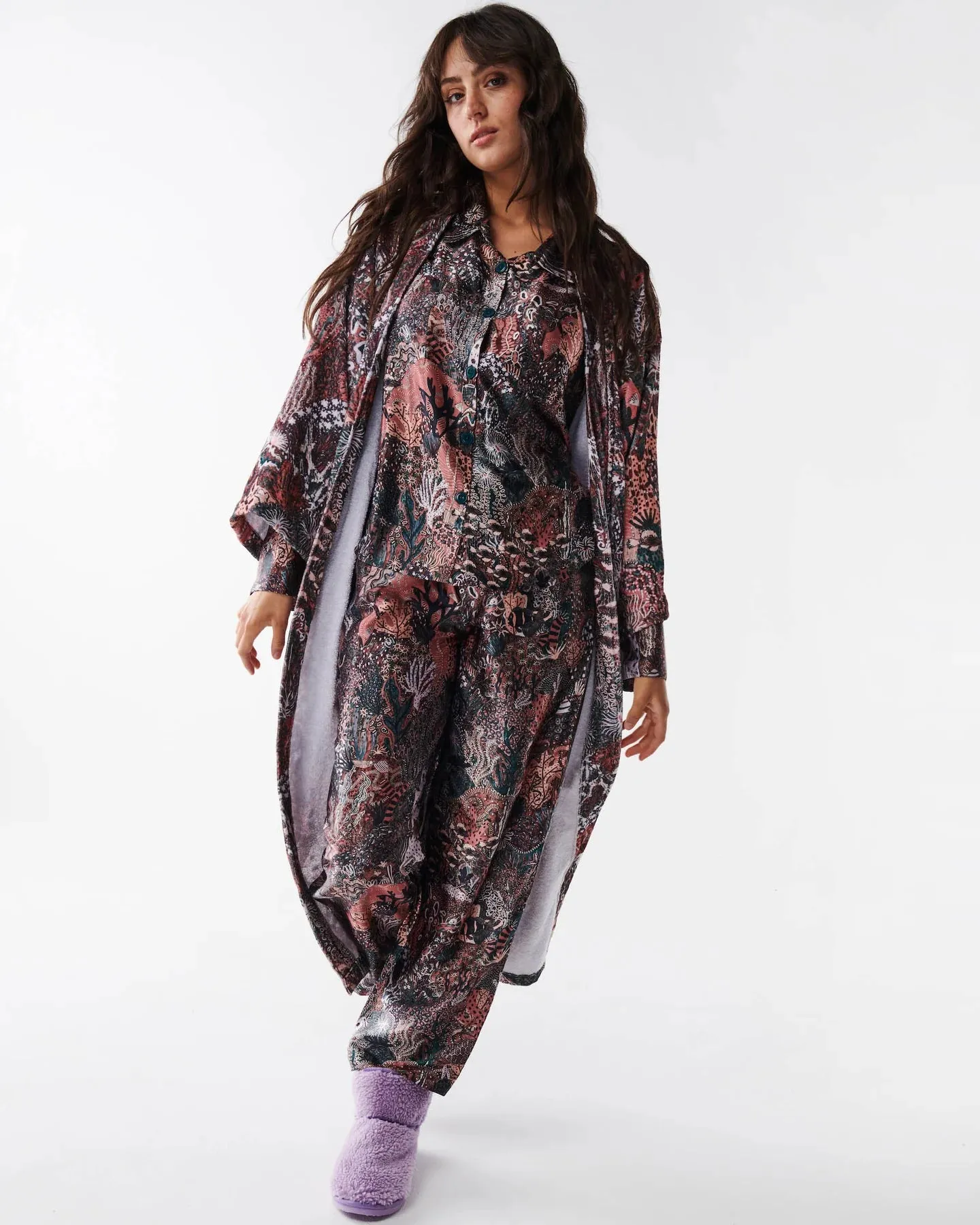 Kip & Co Deep Sea Satin Long Sleeve Shirt & Pant Pyjama Set