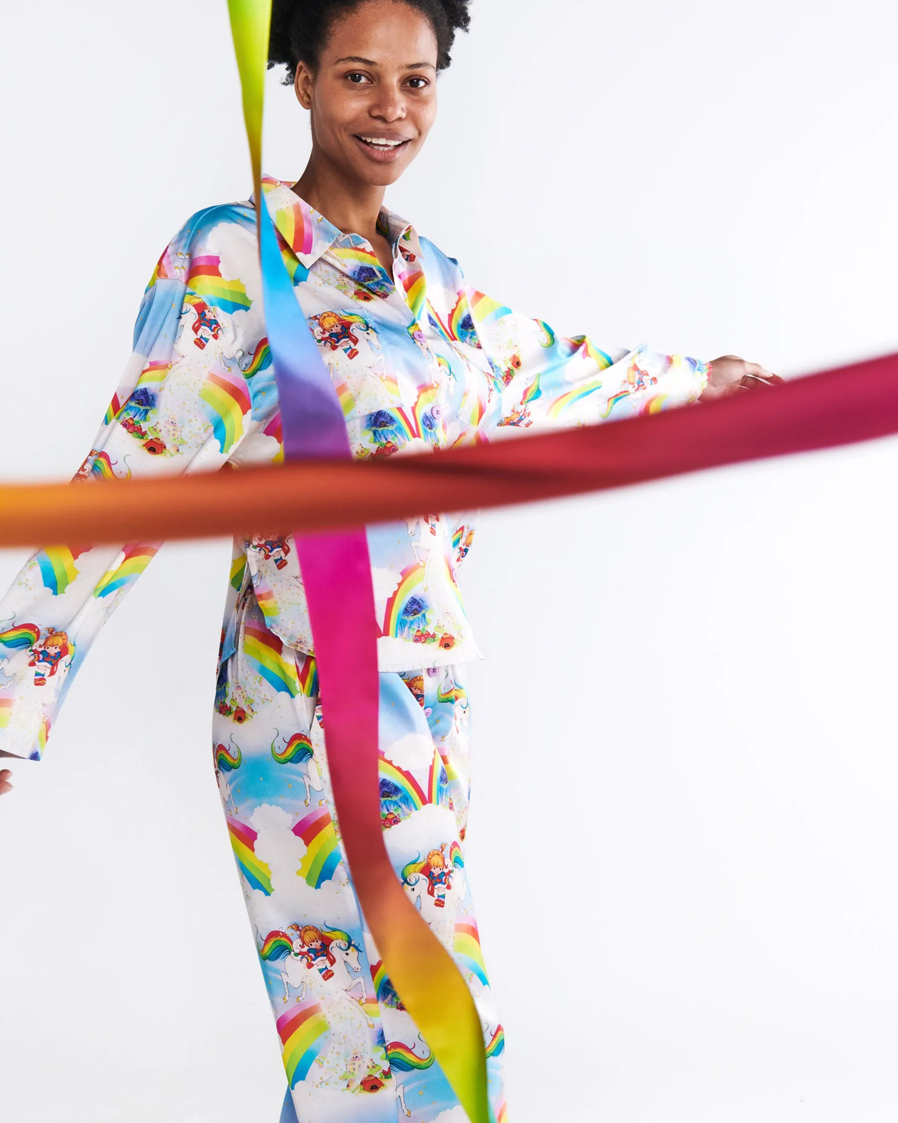 Kip & Co x Rainbow Brite Magic Sky Satin Long Sleeve Shirt & Pant Pyjama Set