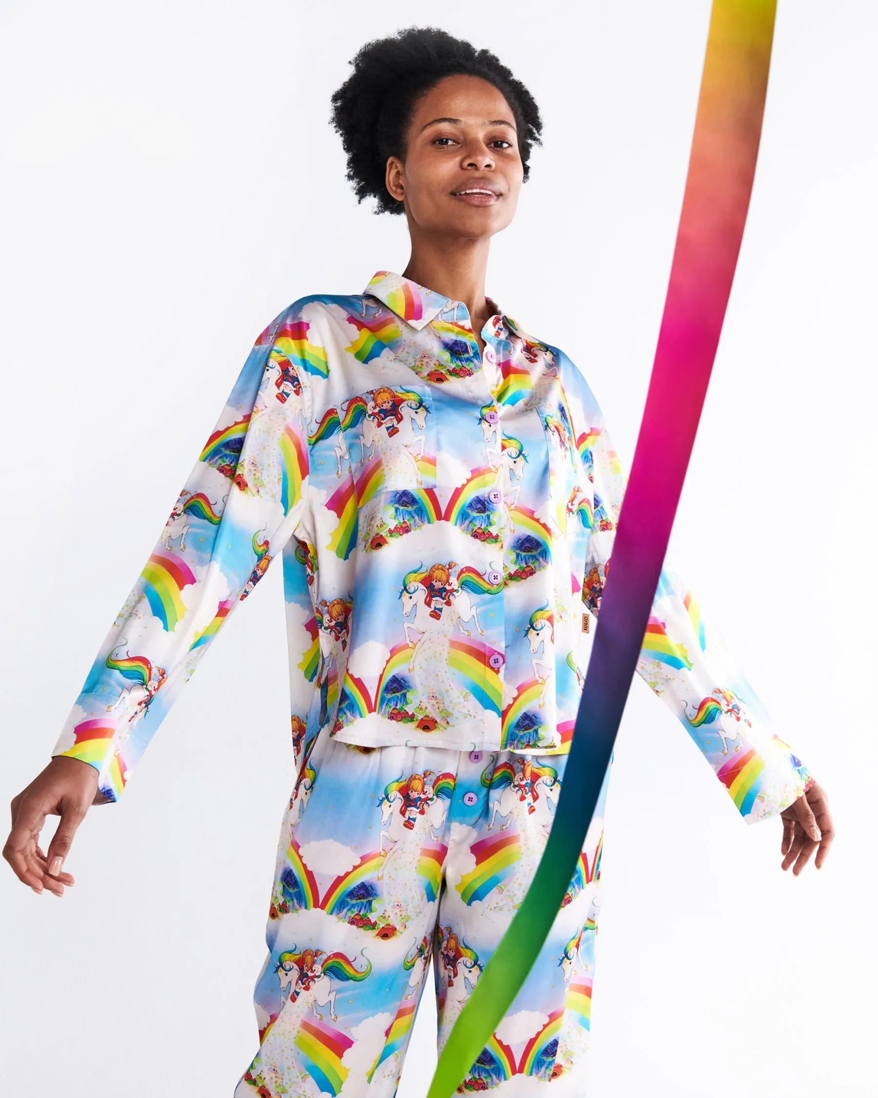 Kip & Co x Rainbow Brite Magic Sky Satin Long Sleeve Shirt & Pant Pyjama Set