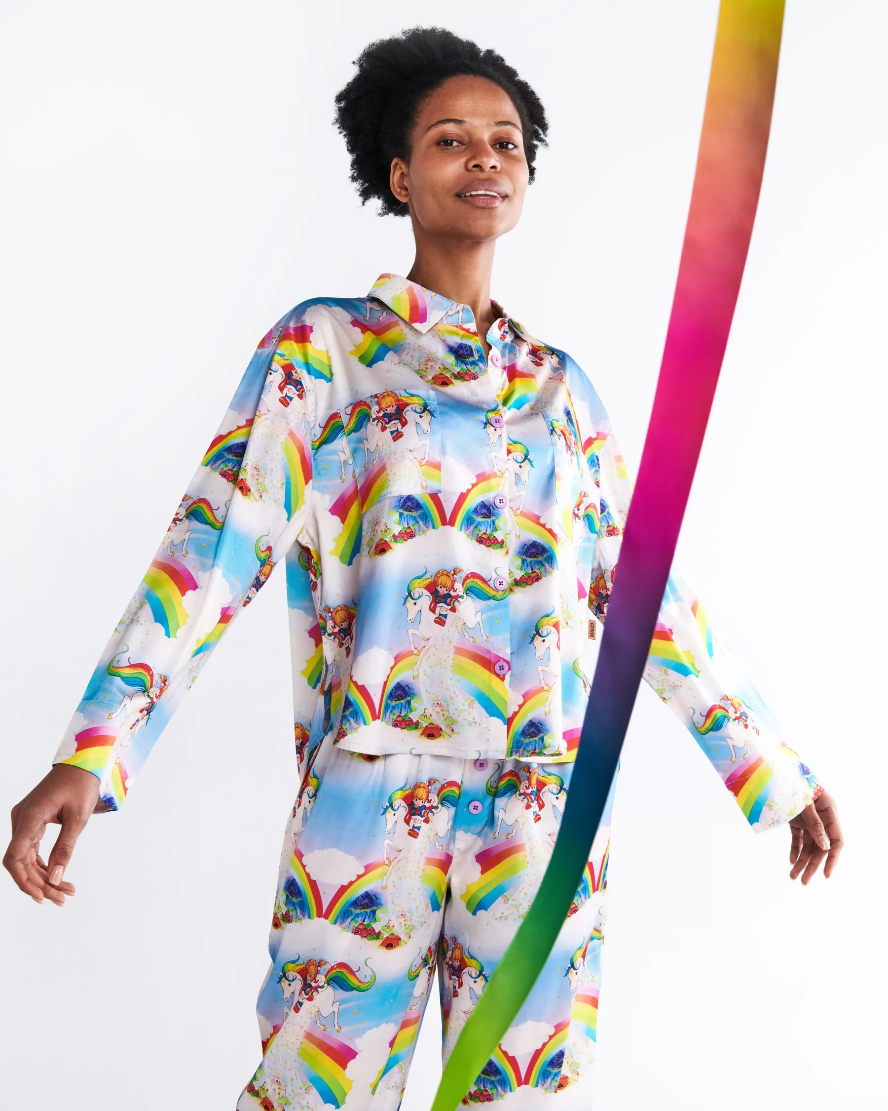 Kip & Co x Rainbow Brite Magic Sky Satin Long Sleeve Shirt & Pant Pyjama Set