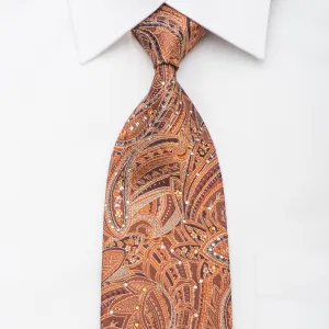 Lancetti Silk Tie Paisley In Orange Sparkling With Rhinestones