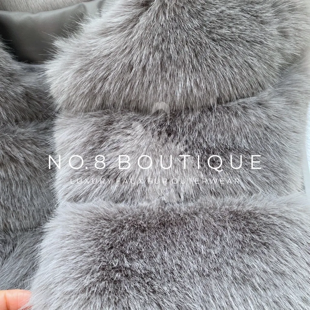 Light Grey Classic 5 Row Faux Fur Jacket