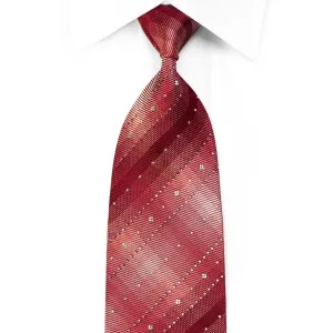 M. Clou Mens Crystal Silk Necktie Geometric On Burgundy Sparkling With Rhinestones