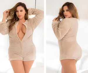 Mapale 7460X Curvy Size Long Sleeve Sleep Romper Color Mocha