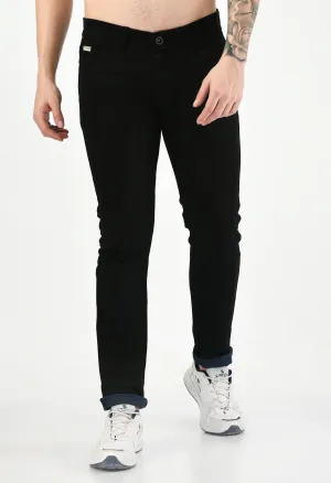 Men's Black Solid Mid Rise Casual Pant