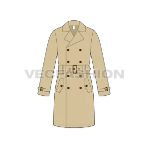 Mens Classic Trench Coat Vector Template