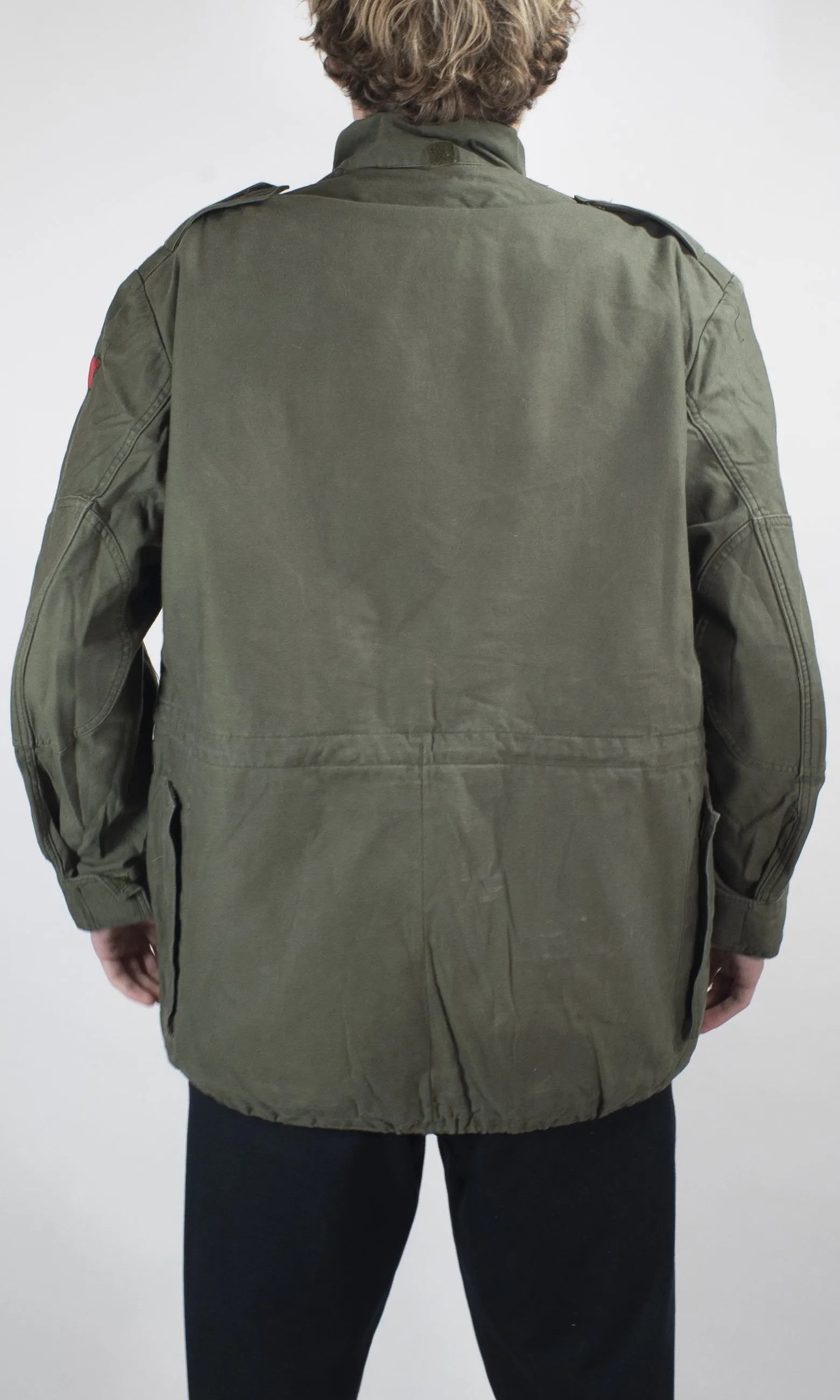 Mens Military Field Jacket - Belgian Olive Green - DISTRESSED