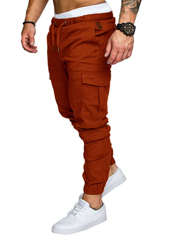 Men's Solid Color Casual Tether Elastic Sports Baggies Men's Trousers