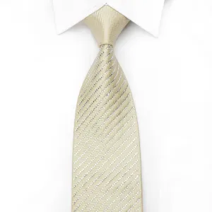 Men's Straas Diamante Silk Necktie Striped Sparkling Crystal Rhinestone On Ivory Cream