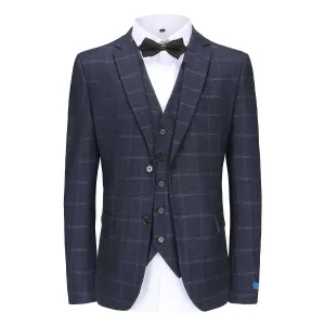 Men's three-piece suit, slim fit, Braveman check, blue