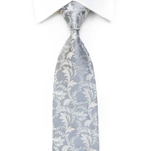 Nicole St Giles Men's Crystal Necktie Acanthus Scrolls On Silver Silk