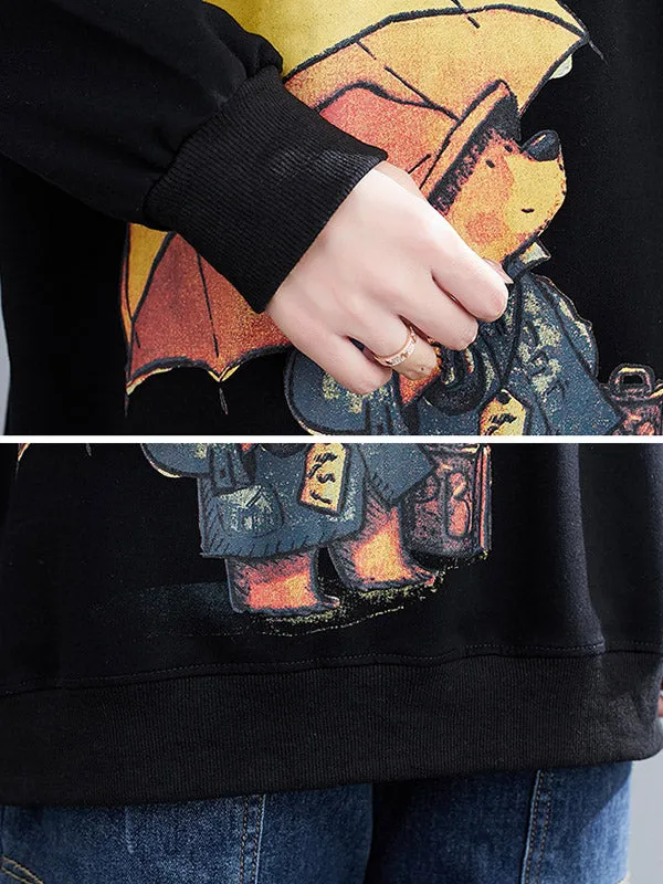 Original Cartoon Printed Drawstring Hoodies