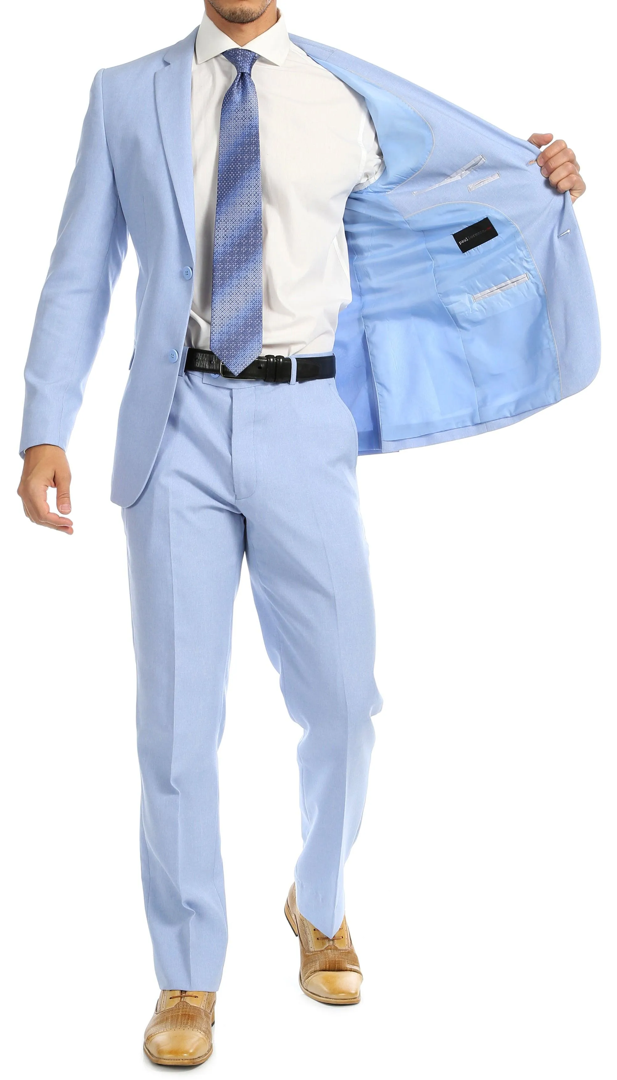 Paul Lorenzo Men's Sky Blue 2 Button Notch Lapel Slim Fit 2 Piece Suit