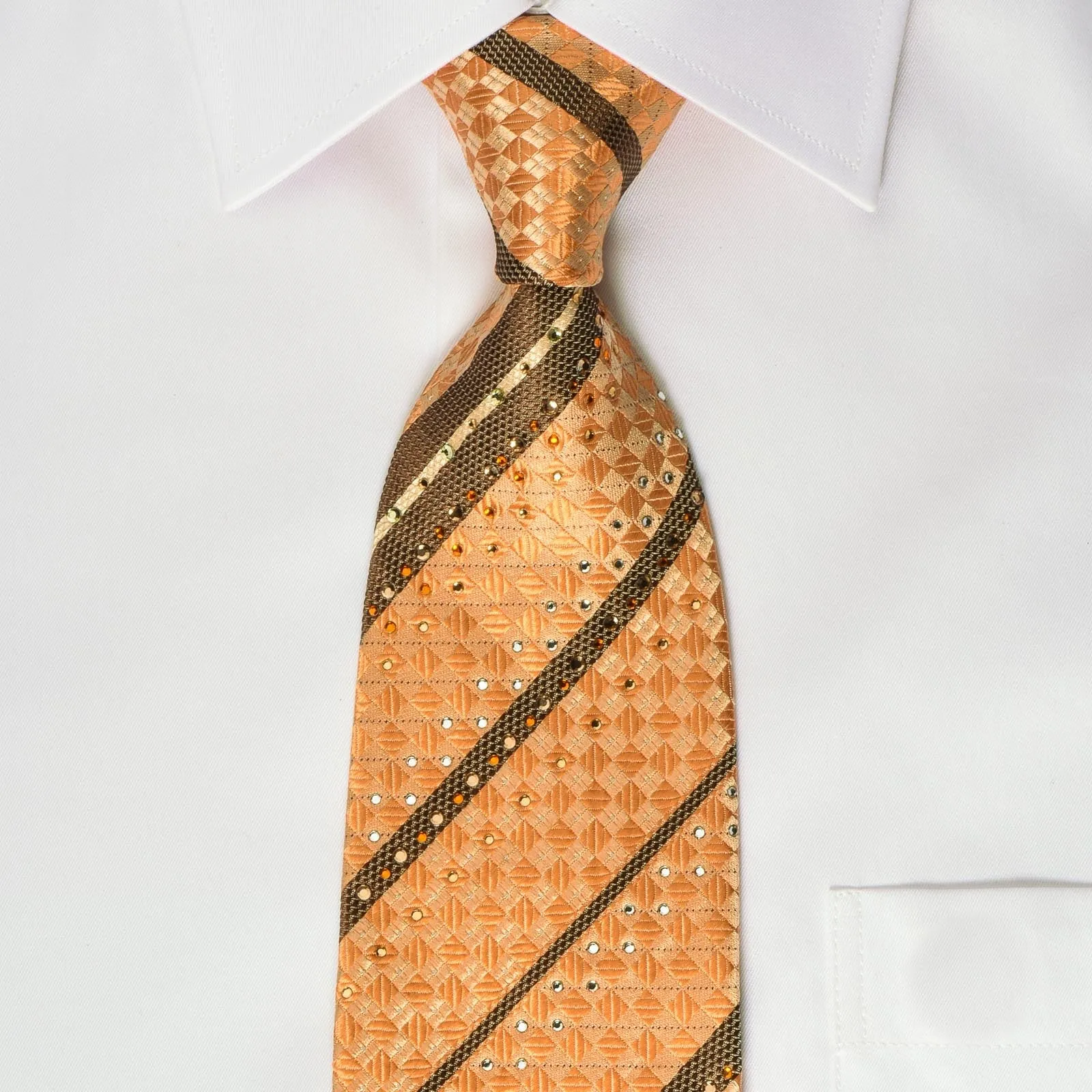 Pierre Cardin Men's Rhinestone Tie Striped On Peach With Silver Sparkles