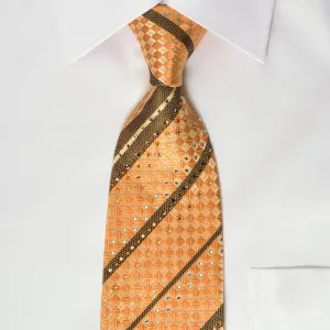 Pierre Cardin Men's Rhinestone Tie Striped On Peach With Silver Sparkles