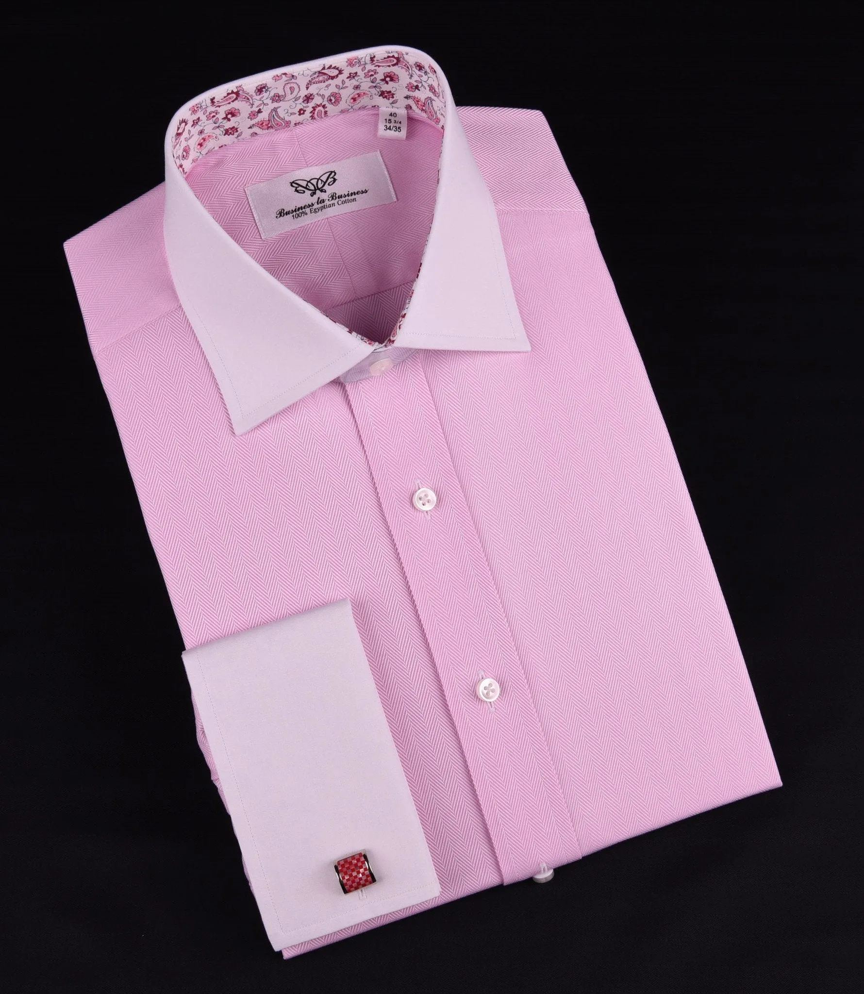 Pink Herringbone Formal Business Dress Shirt White Collar White Cuff Paisley Luxury Fashion