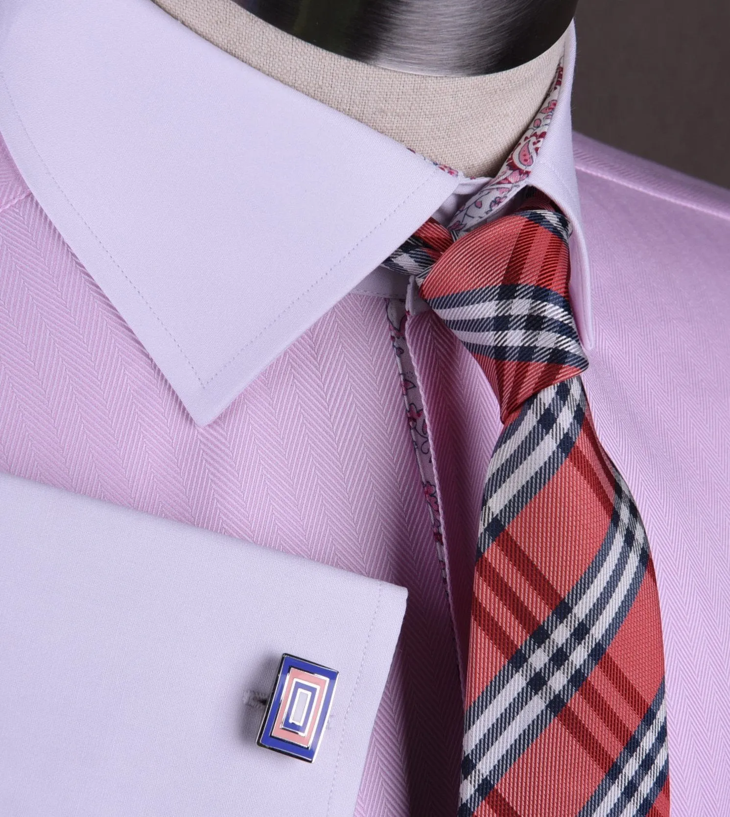 Pink Herringbone Formal Business Dress Shirt White Collar White Cuff Paisley Luxury Fashion