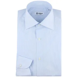 Poplin Semi Spread Shirt - White / Sky Blue - Hairline Stripe